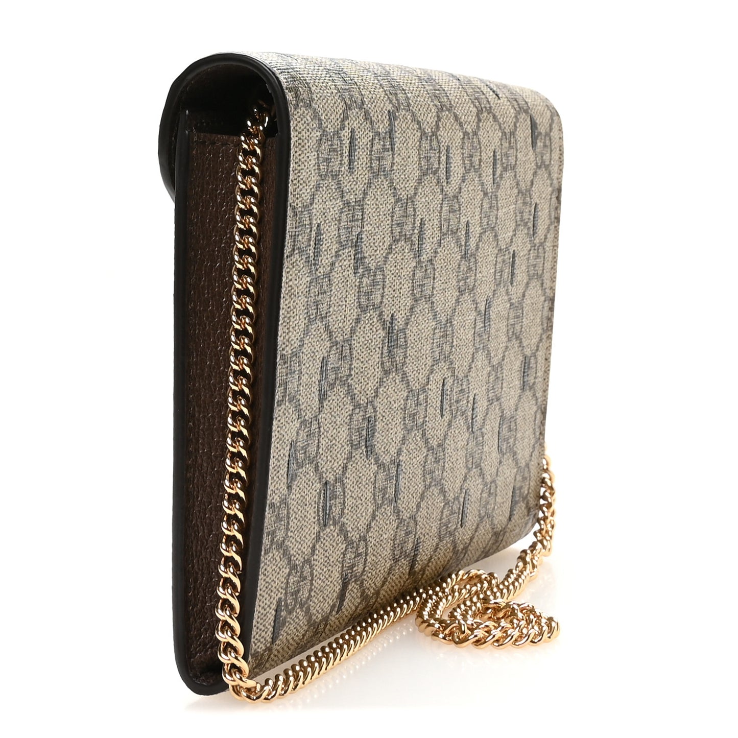 GG Supreme Monogram Strawberry Seed Textured Dollar Calfskin Enamel Double G Strawberry Wallet On Chain Beige Ebony Black New Acero Hibiscus Red