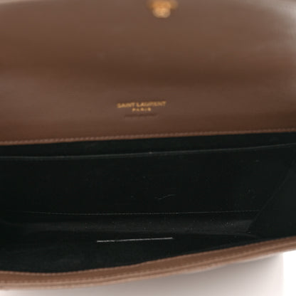 Saint Laurent Grain De Poudre Matelasse Chevron Monogram Envelope Clutch Dark Beige 5 of 8