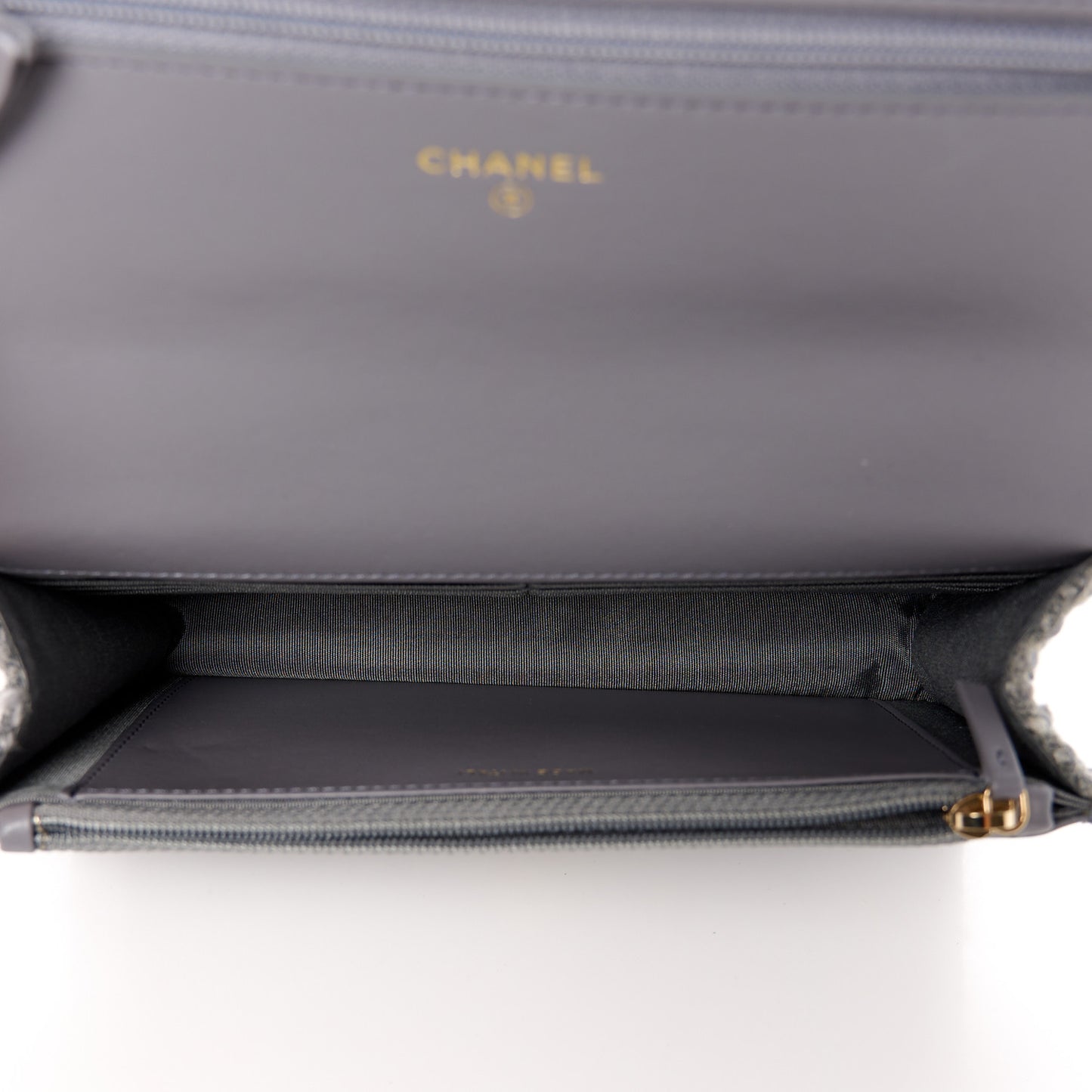 Wool Tweed Lambskin Quilted Chanel 19 Wallet On Chain WOC Grey