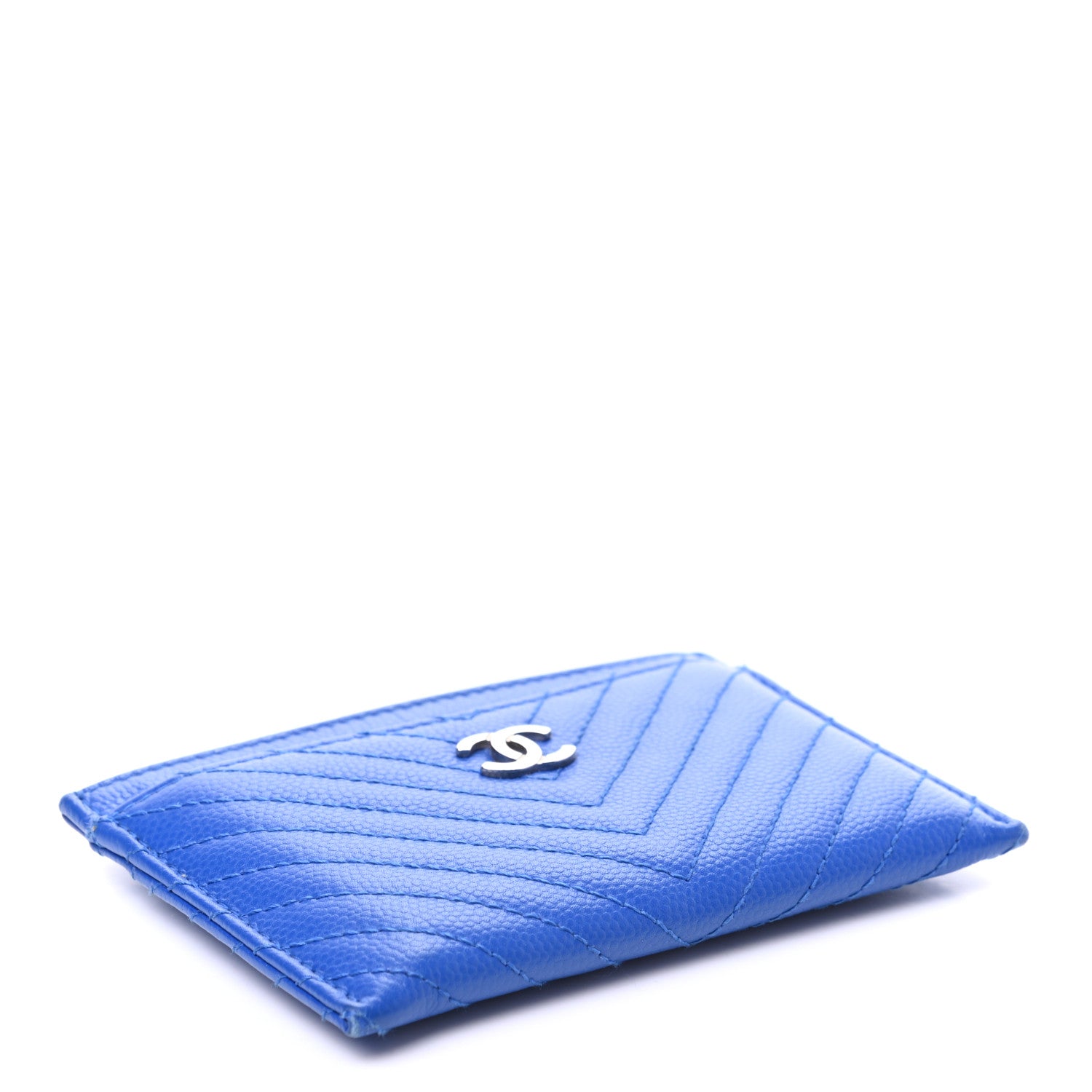 Chanel Caviar Chevron Quilted Card Holder Bright Blue 4 of 7