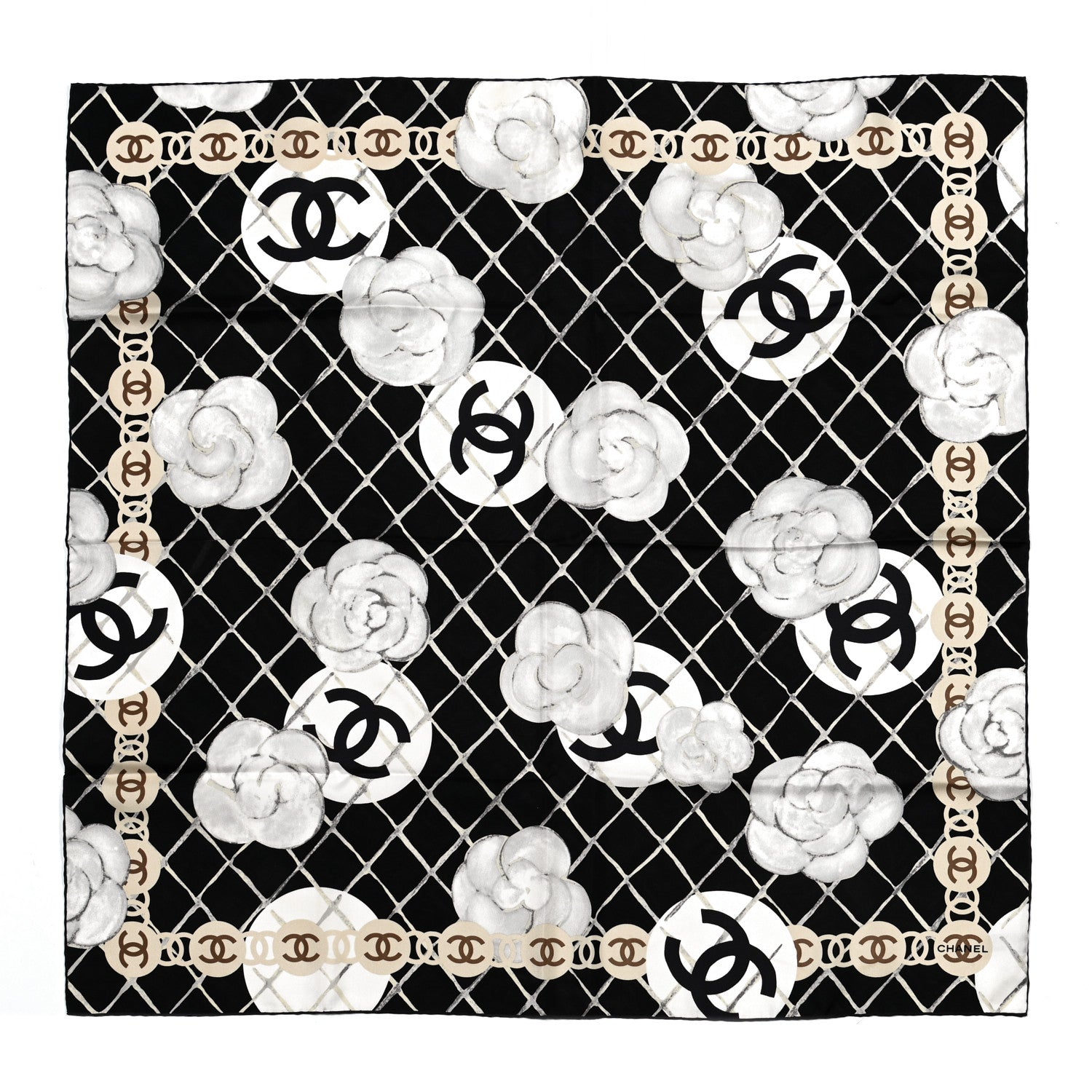 Chanel Silk Camellia CC Square Scarf Black 1 of 4