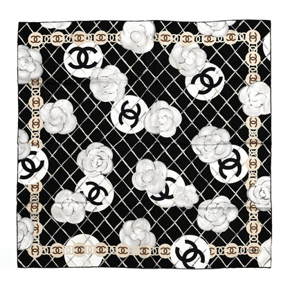 Chanel Silk Camellia CC Square Scarf Black 1 of 4