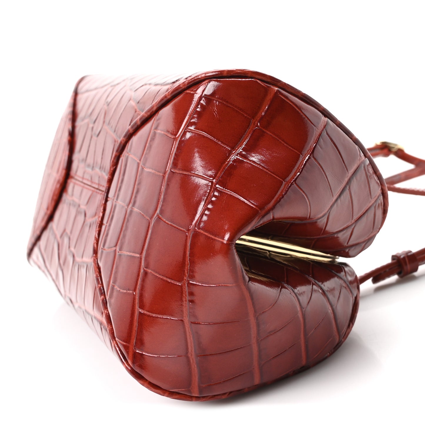 Calfskin Crocodile Embossed Pretty CC Clutch With Strap Burgundy