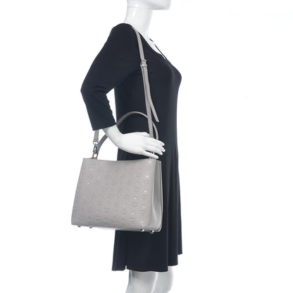 MCM Calfskin Ottomar Monogram Sarah Convertible Hobo Dove 2 of 10