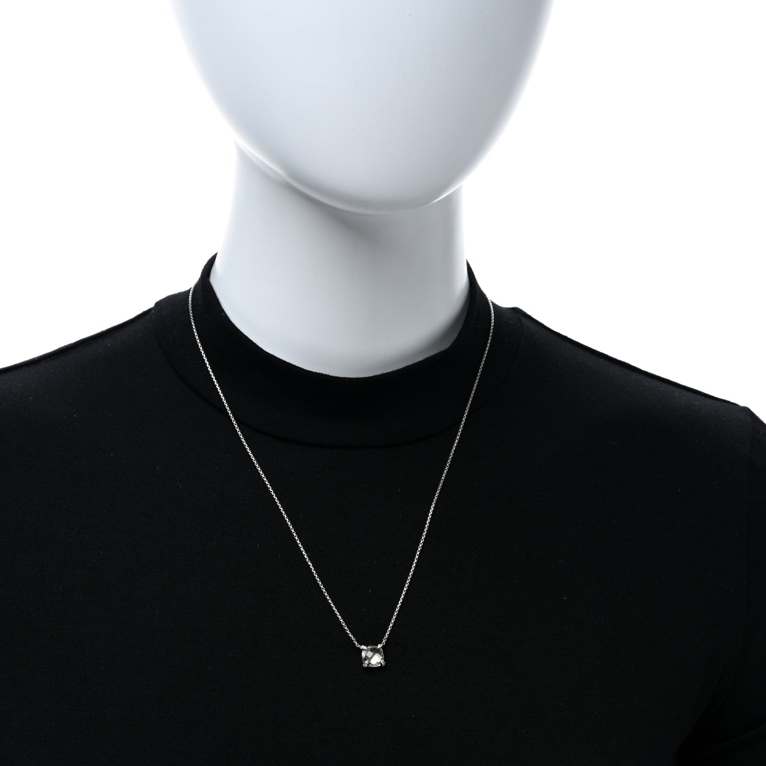 David Yurman Sterling Silver Diamond Prasiolite 9mm Petite Chatelaine Pendant Necklace 2 of 5
