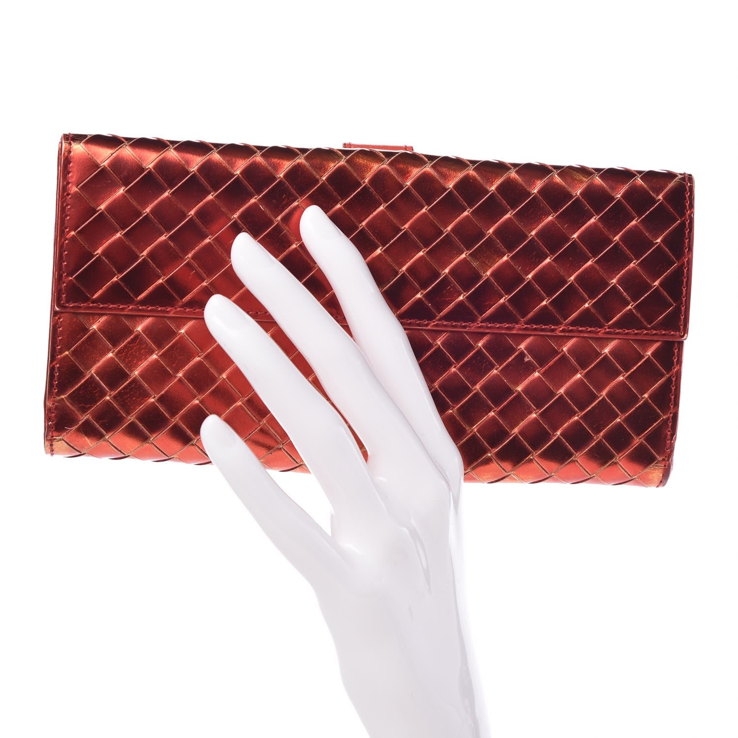 Bottega Veneta Metallic Nappa Intrecciato Continental Wallet Red 2 of 10