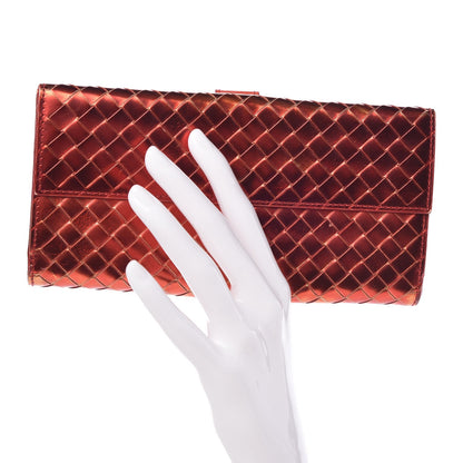 Bottega Veneta Metallic Nappa Intrecciato Continental Wallet Red 2 of 10