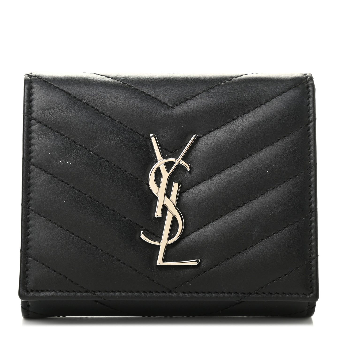 Lambskin Matelasse Chevron Small Monogram Wallet Black