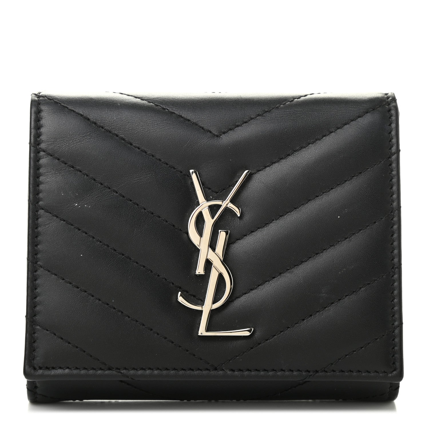 Saint Laurent Lambskin Matelasse Chevron Small Monogram Wallet Black 1 of 9