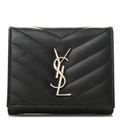 Saint Laurent Lambskin Matelasse Chevron Small Monogram Wallet Black 1 of 9