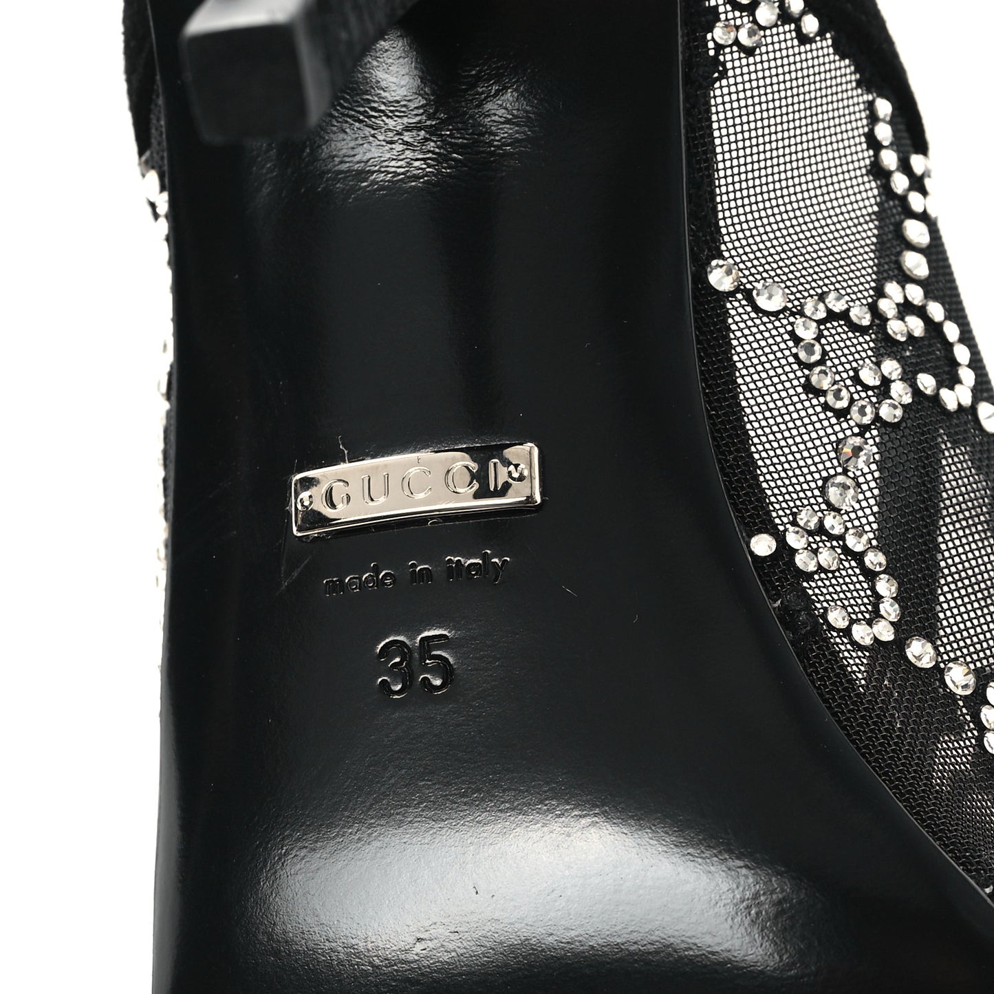 Tela Retino Kid Scamosciato Crystal GG Monogram Square G 95mm Slide Sandals 35 Black
