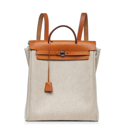 Hermes Toile Vache Calfskin Herbag 30 PM Backpack Natural 1 of 16