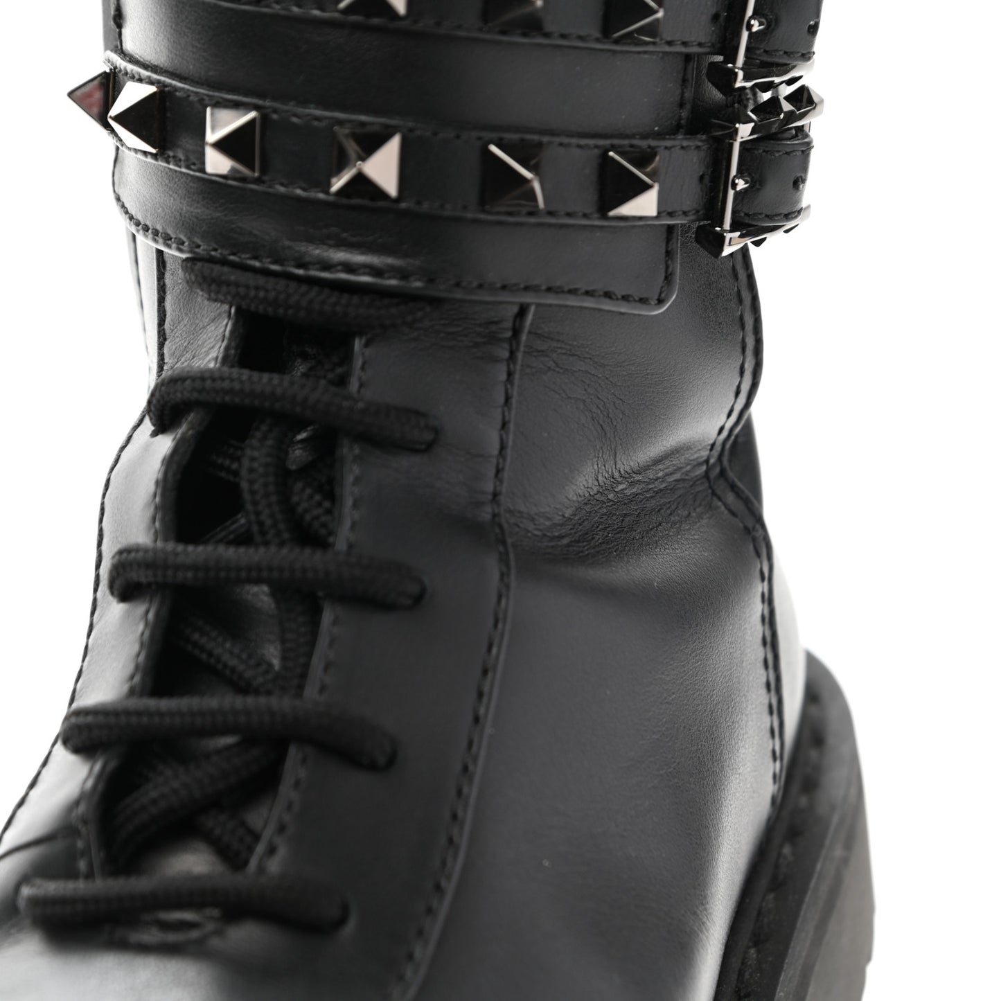 Calfskin Rockstud 20mm Combat Boots 36 Black