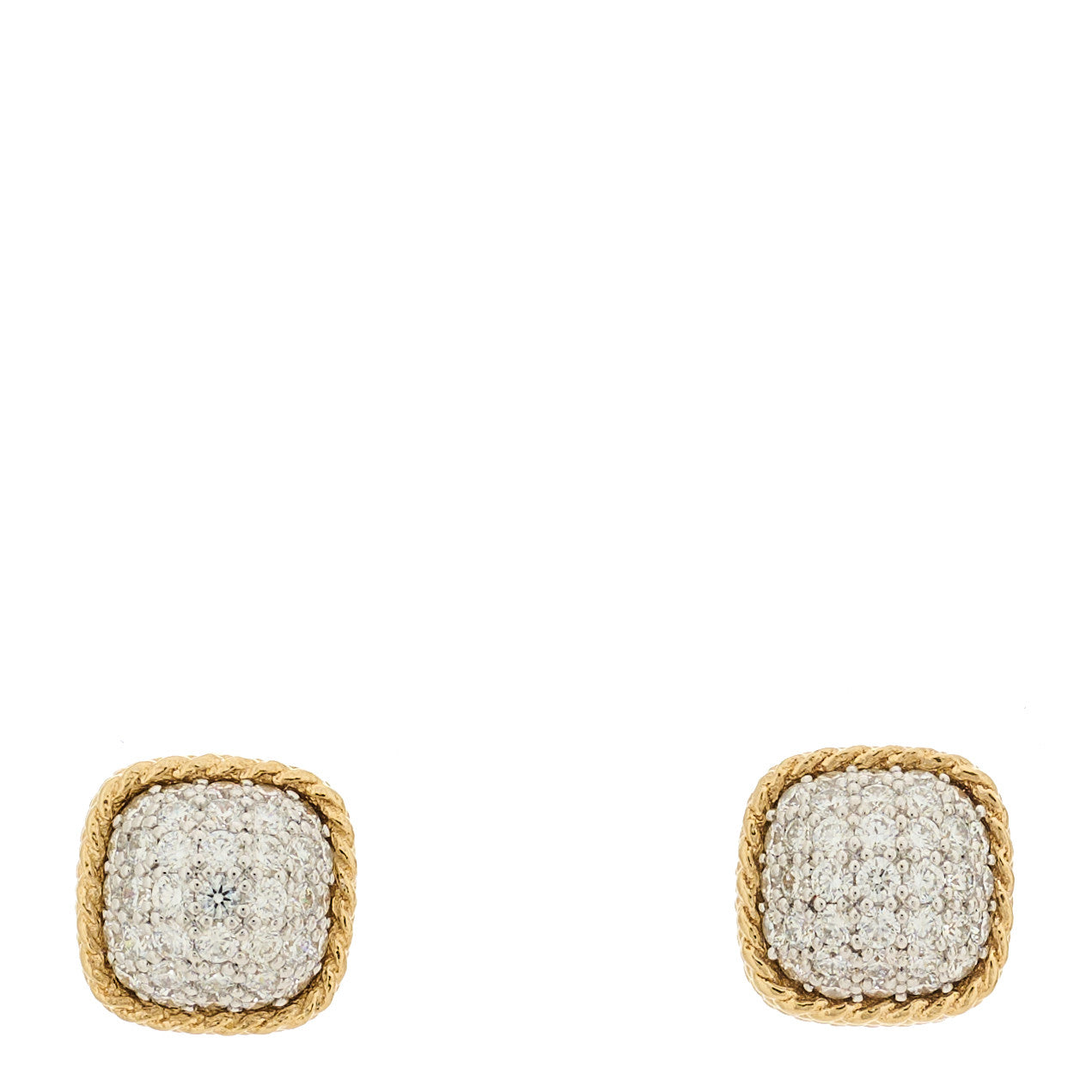 18K Yellow Gold Diamond Roman Barocco Dome Stud Earrings