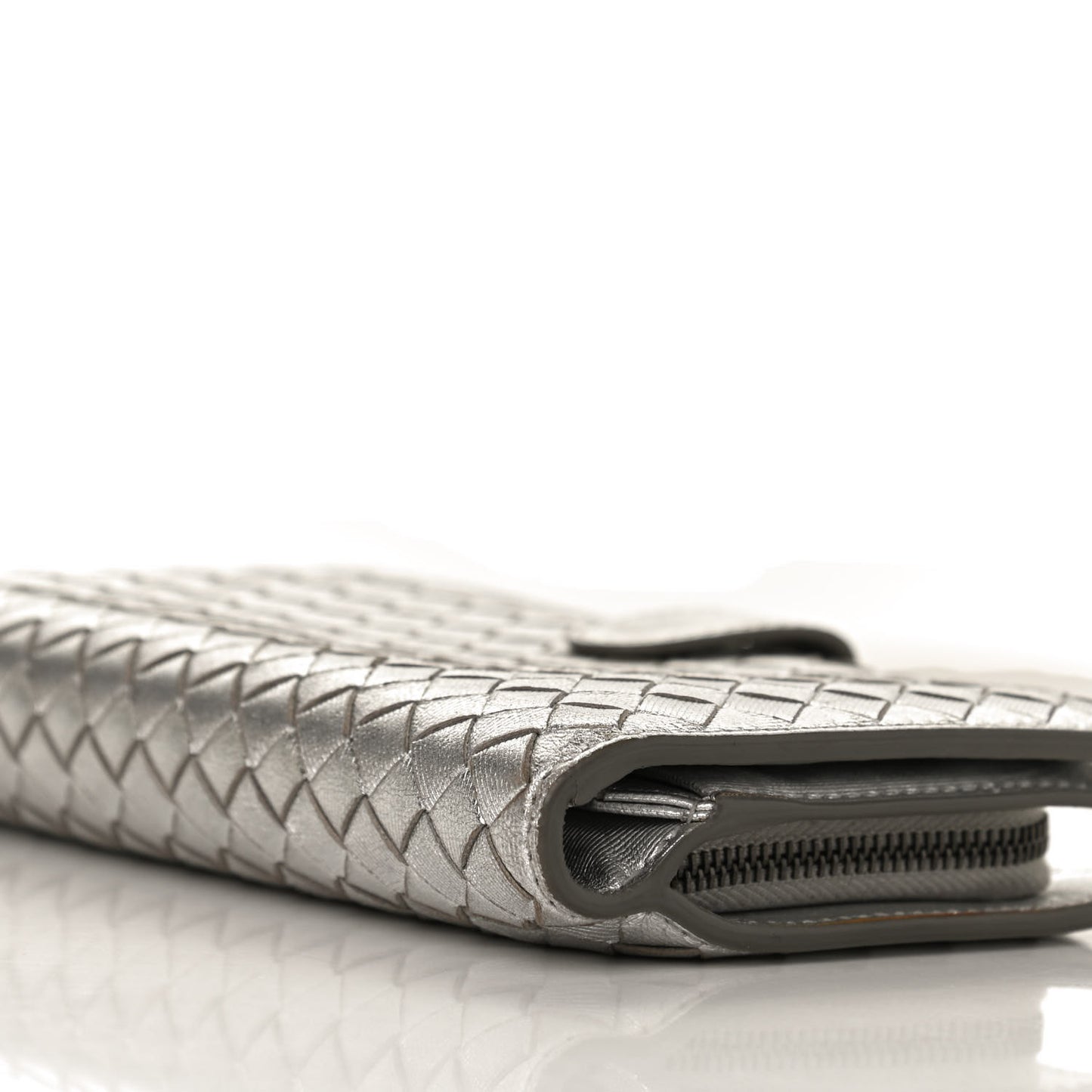 Metallic Grosgrain Intrecciato Continental Wallet Silver