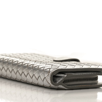 Bottega Veneta Metallic Grosgrain Intrecciato Continental Wallet Silver 8 of 12
