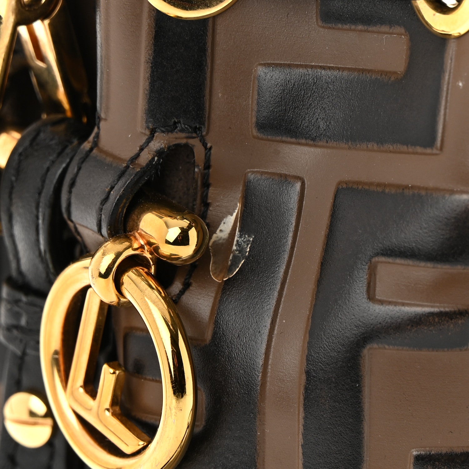 Fendi Vitello Liberty F is Fendi Bi-Color FF 1974 Embossed Mini Mon Tresor Bucket Bag Maya Black 12 of 13