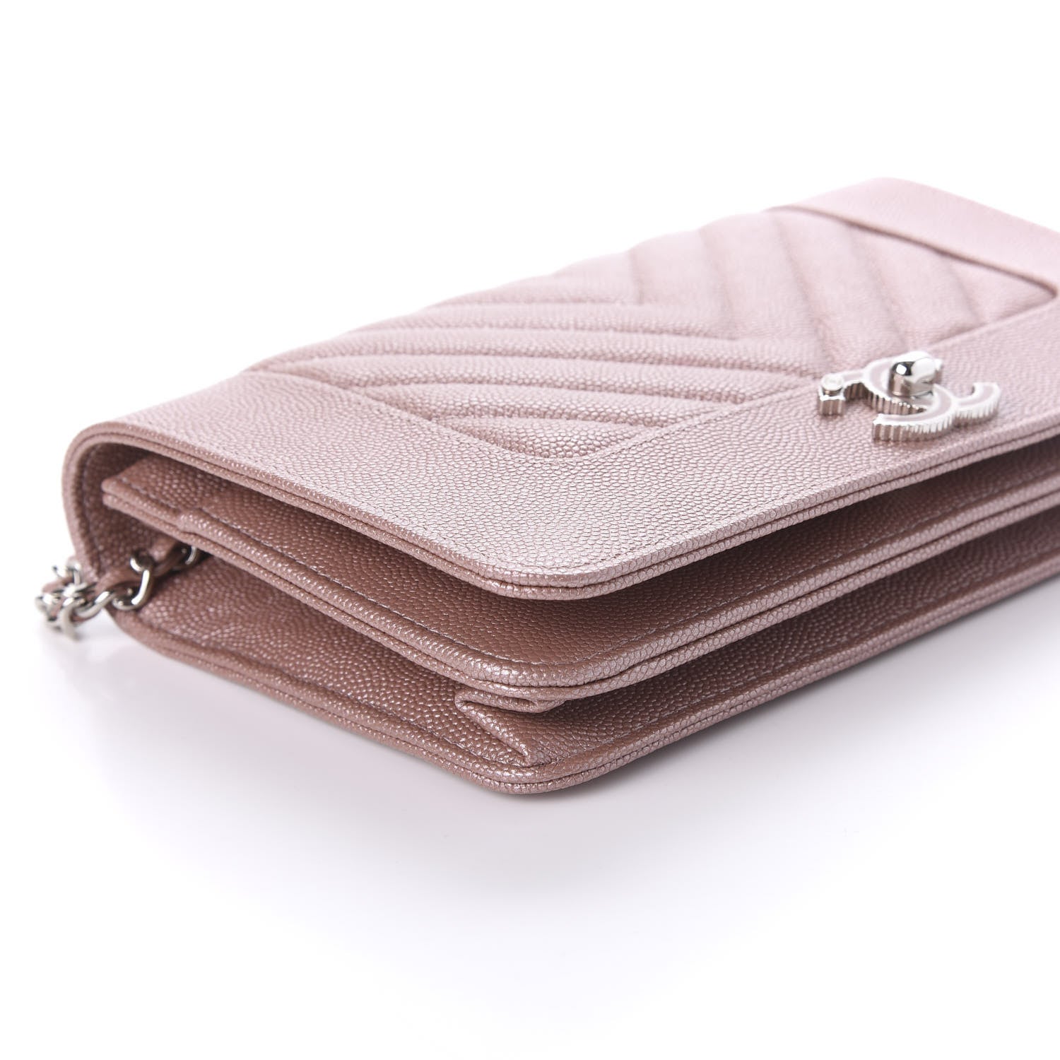 Chanel Metallic Caviar Chevron Quilted Vintage Mademoiselle Wallet On Chain WOC Pink 8 of 10