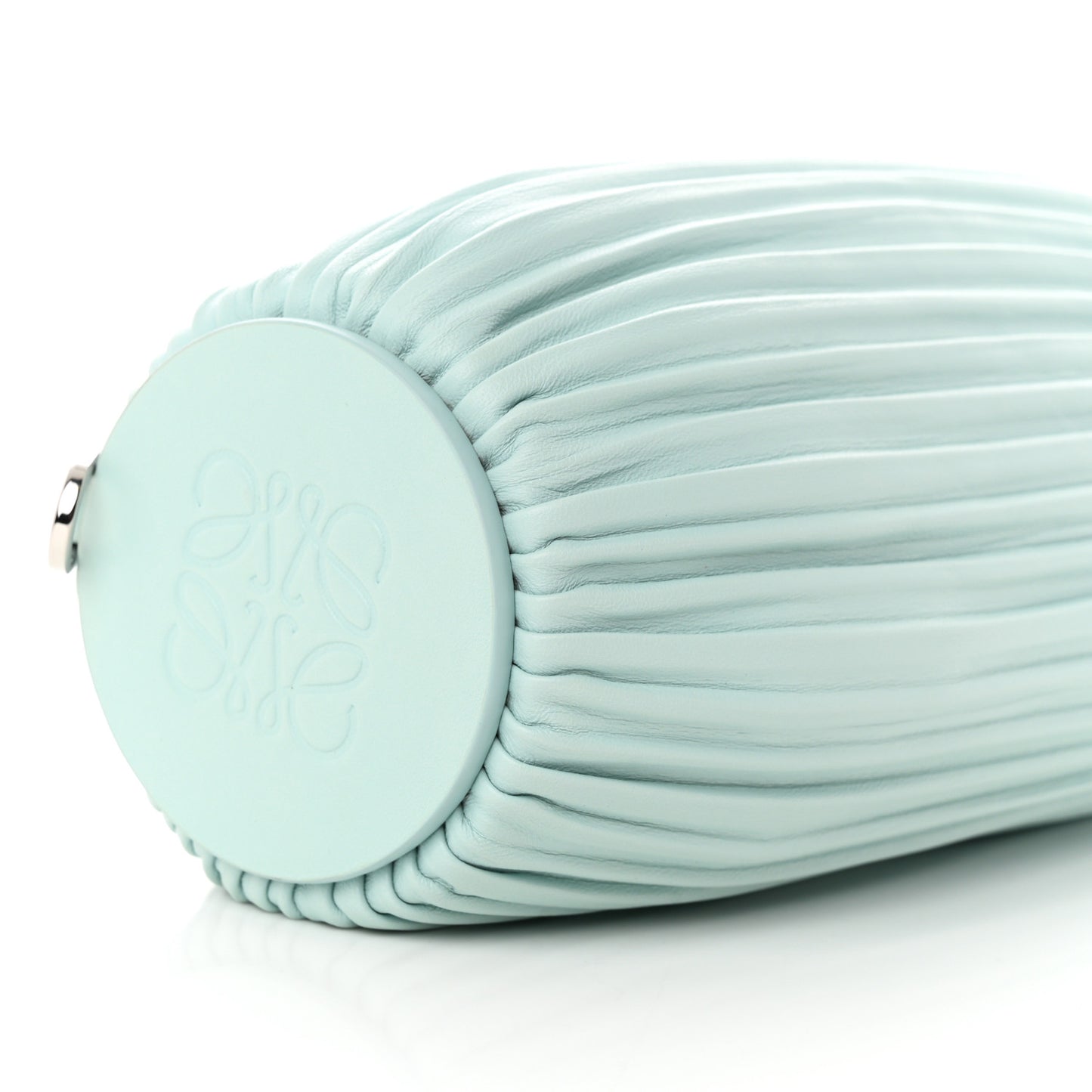 Lambskin Pleated Bracelet Pouch Shoulder Bag Blue Iceberg
