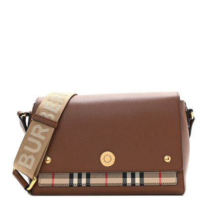Burberry Calfskin Vintage Check Note Crossbody Bag Tan 1 of 15