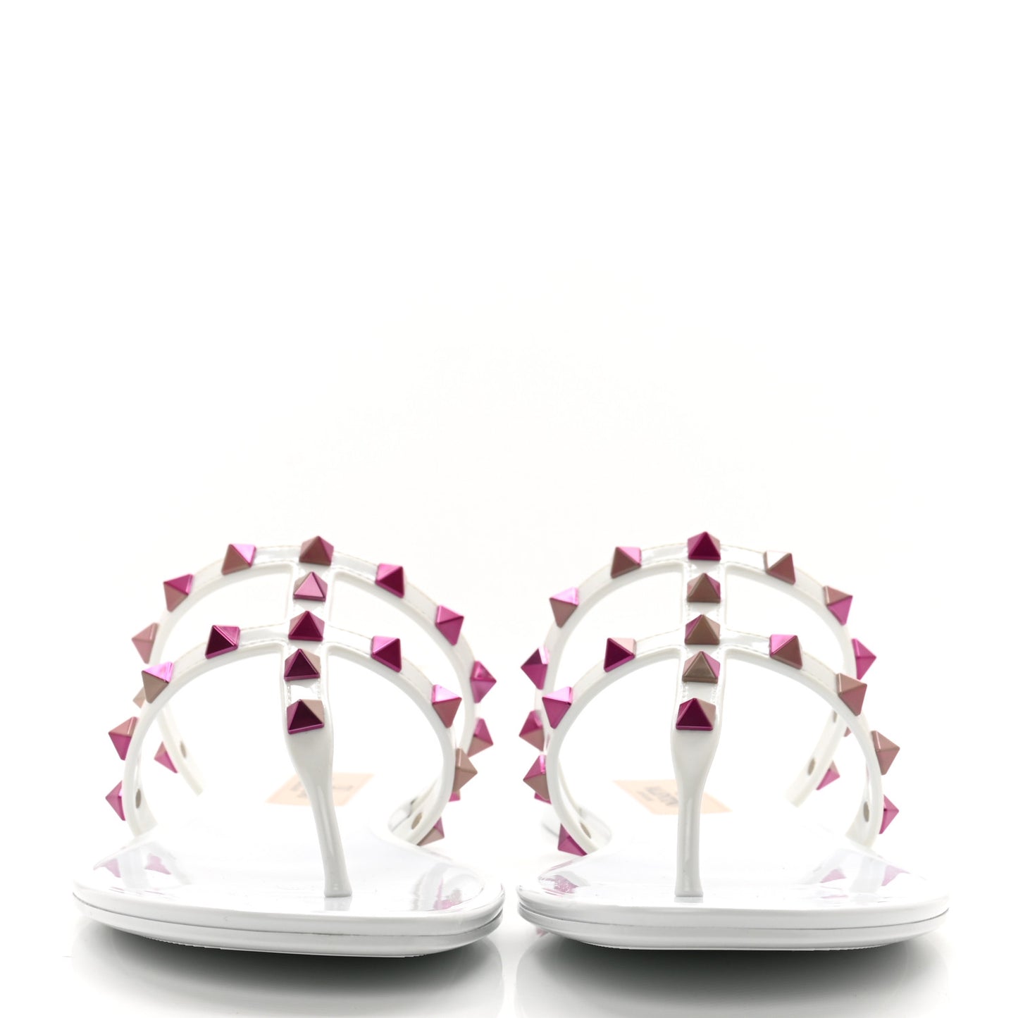Nappa Rockstud Caged Flat Slide Sandals 38 Optic White Pink