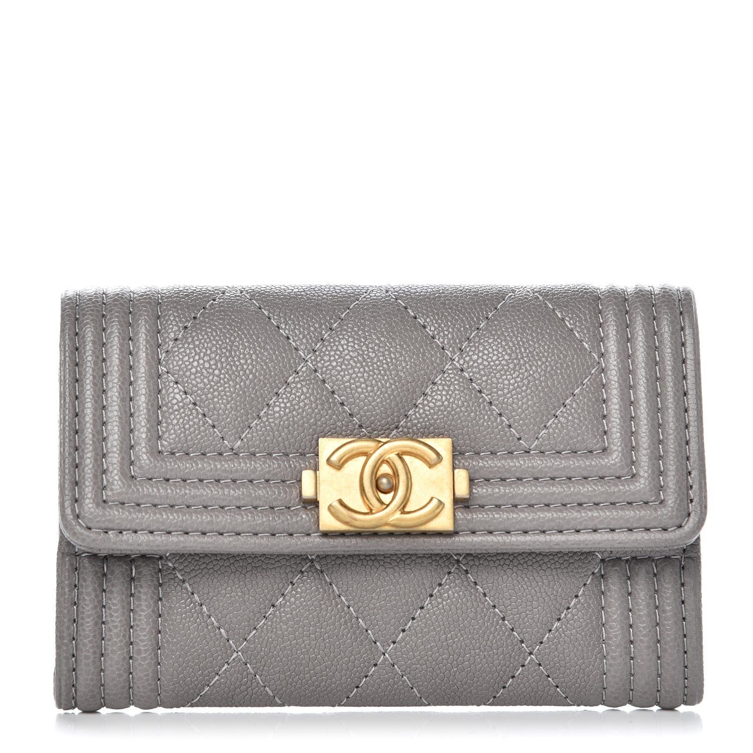 Chanel Caviar Quilted Boy Flap Card Holder Grey 1 of 9