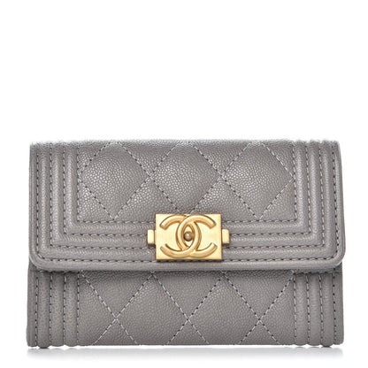 Chanel Caviar Quilted Boy Flap Card Holder Grey 1 of 9