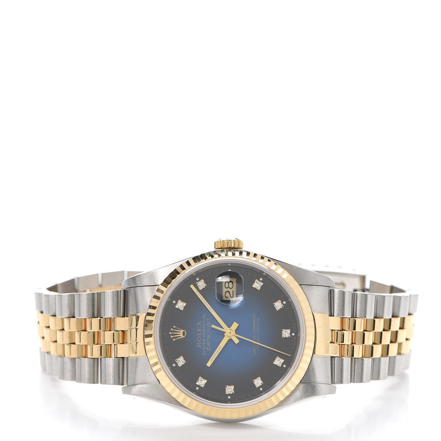 Stainless Steel 18K Yellow Gold Diamond 36mm Oyster Perpetual Datejust Watch Blue 16233