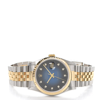 Rolex Stainless Steel 18K Yellow Gold Diamond 36mm Oyster Perpetual Datejust Watch Blue 16233 2 of 5