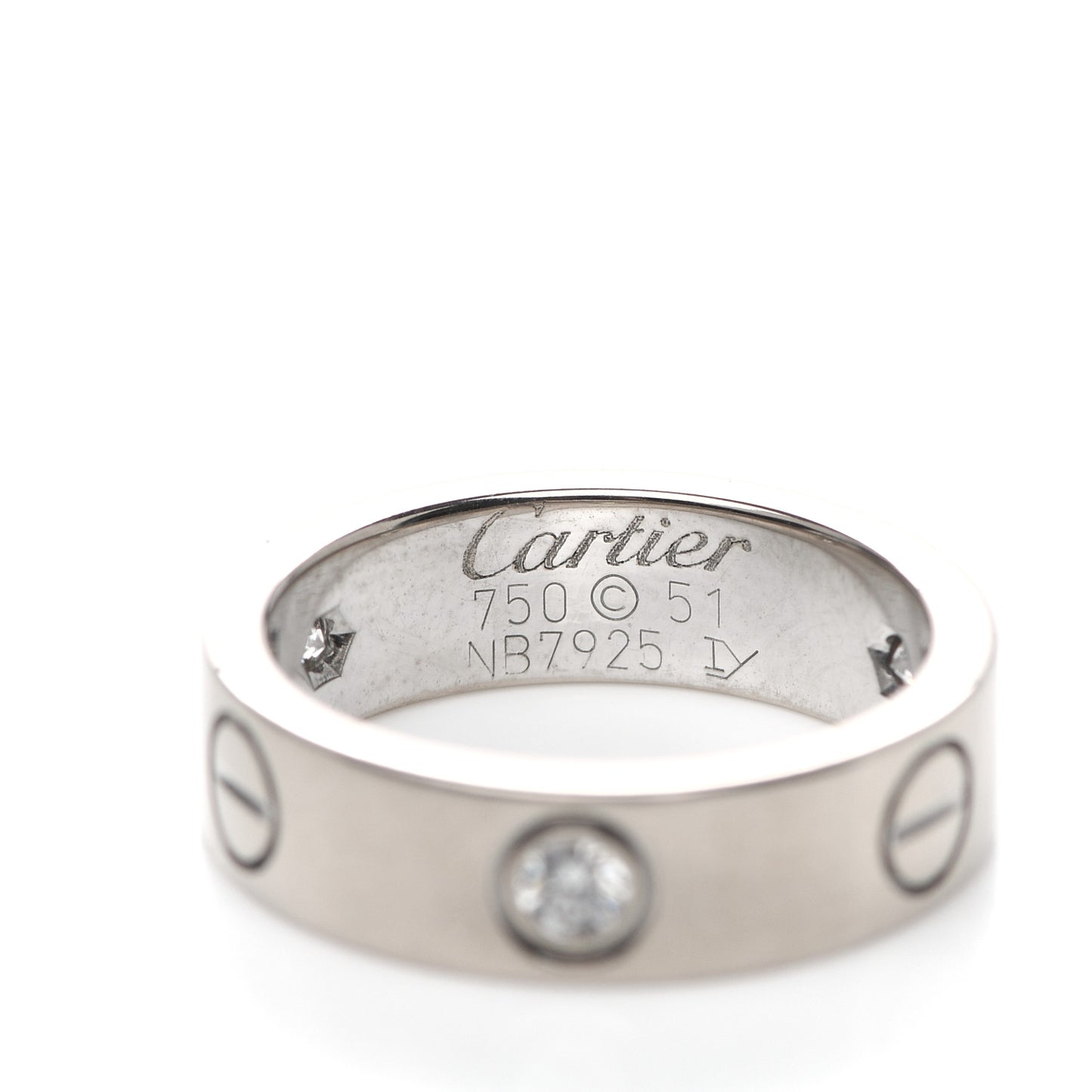 18K White Gold 3 Diamond 5.5mm LOVE Ring 51 5.75