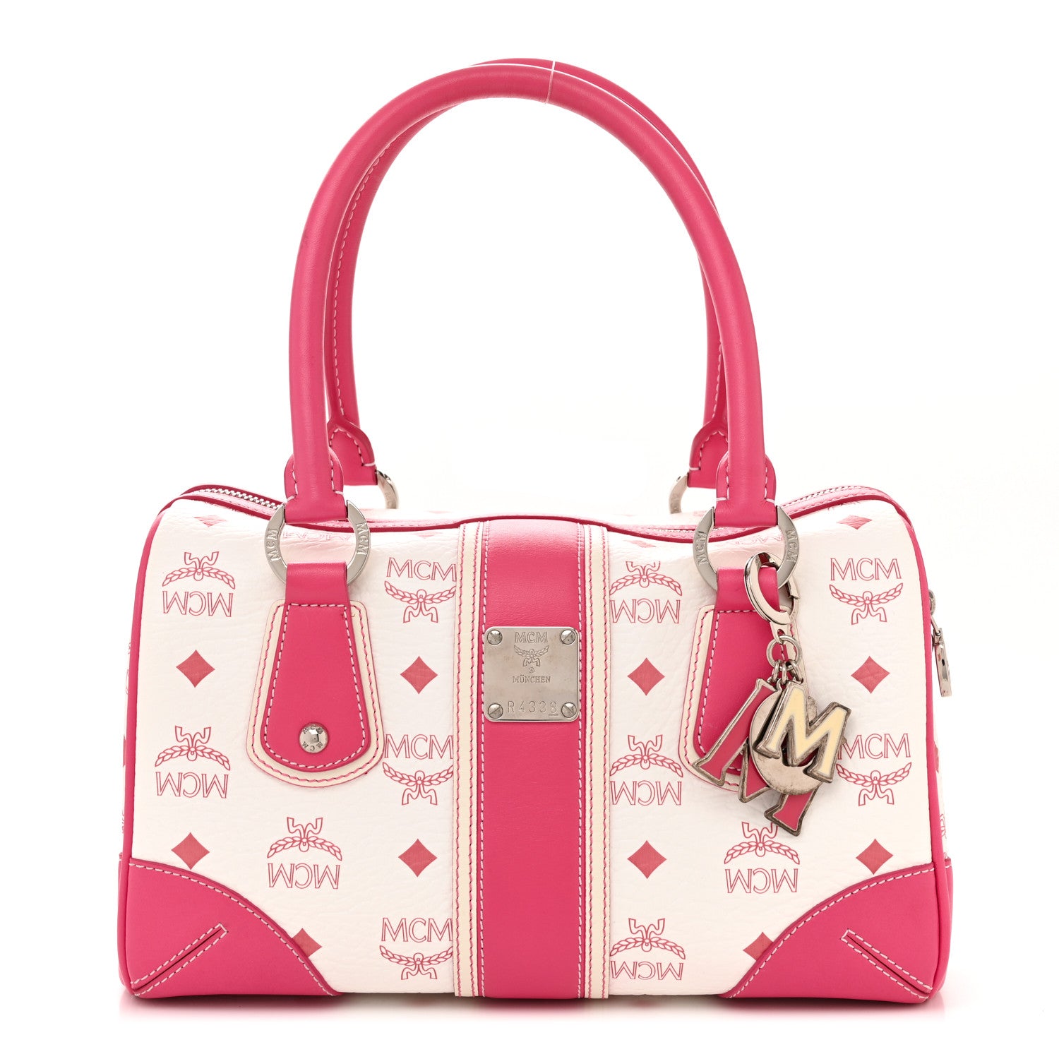 MCM Visetos Medium Boston Bag Pink White 1 of 13