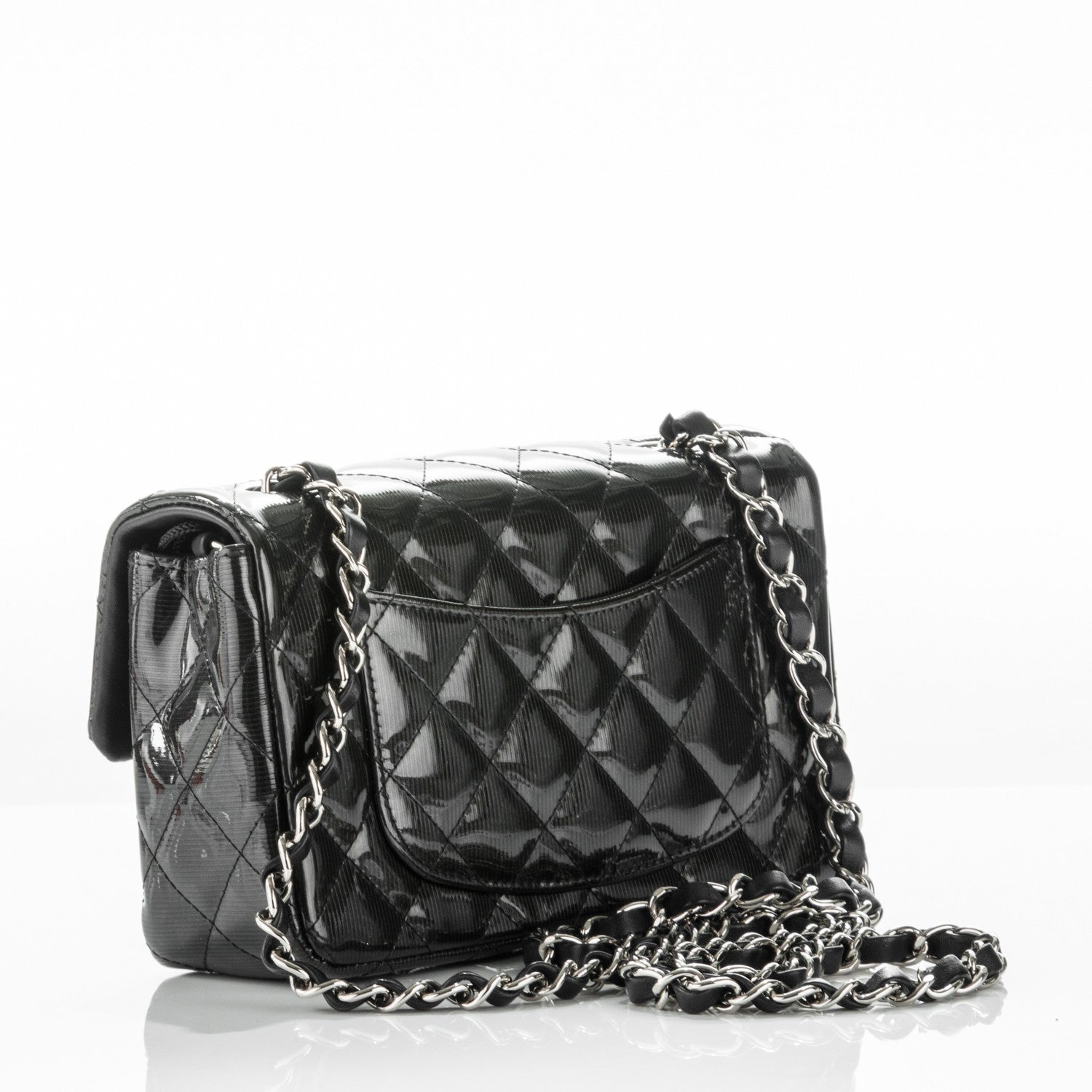Chanel Striated Patent Quilted Mini Rectangular Flap Dark Grey 3 of 8