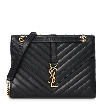 Saint Laurent Calfskin Matelasse Chevron Medium Monogram Satchel Black 1 of 10