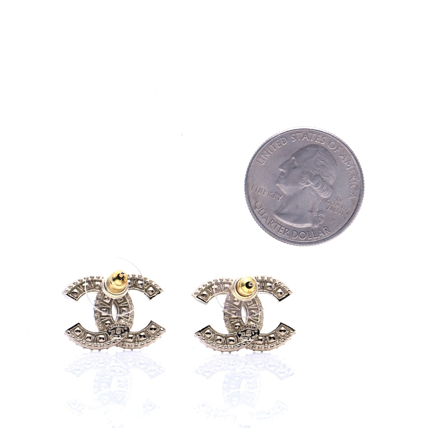 Chanel Crystal Timeless CC Earrings Light Gold 2 of 5