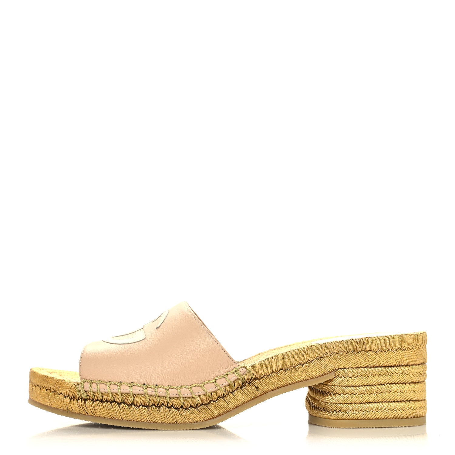 Gucci Malaga Kid Lifford Calfskin GG Mid Heel Slide Sandals 37 Skin Rose Dusty White 1 of 9