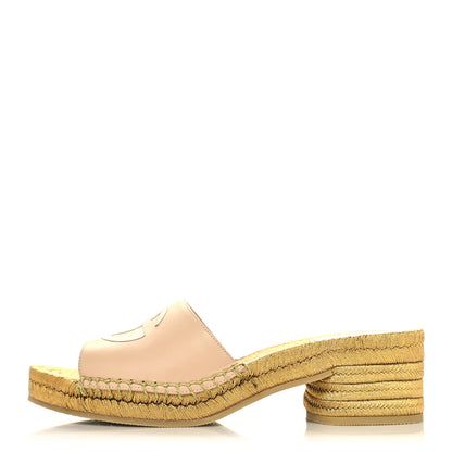 Gucci Malaga Kid Lifford Calfskin GG Mid Heel Slide Sandals 37 Skin Rose Dusty White 1 of 9