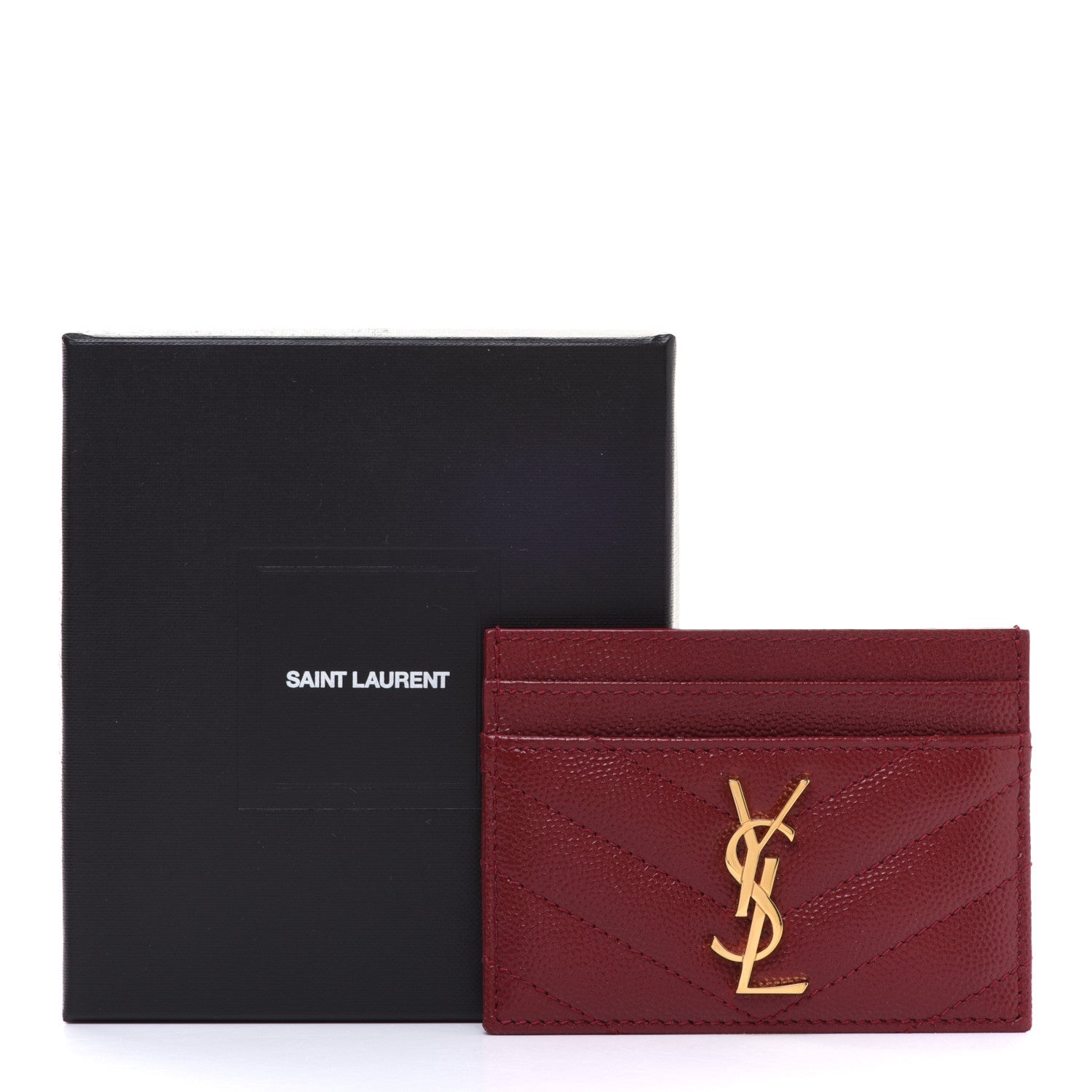 Saint Laurent Grain De Poudre Matelasse Chevron Monogram Credit Card Case New Red 9 of 9