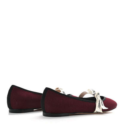 Christian Dior Fabric Ribbon Embroidered J'Adior Ballet Flats 40 Rouge Black 4 of 8