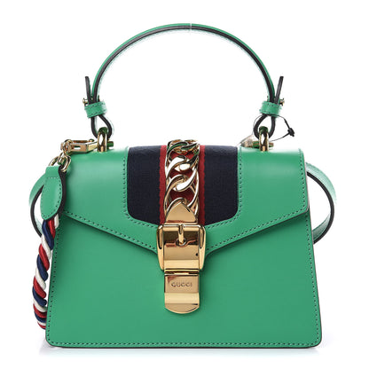 Gucci Vitello Fontanella Web Mini Sylvie Top Handle Bag Synthetic Green Garden 1 of 10