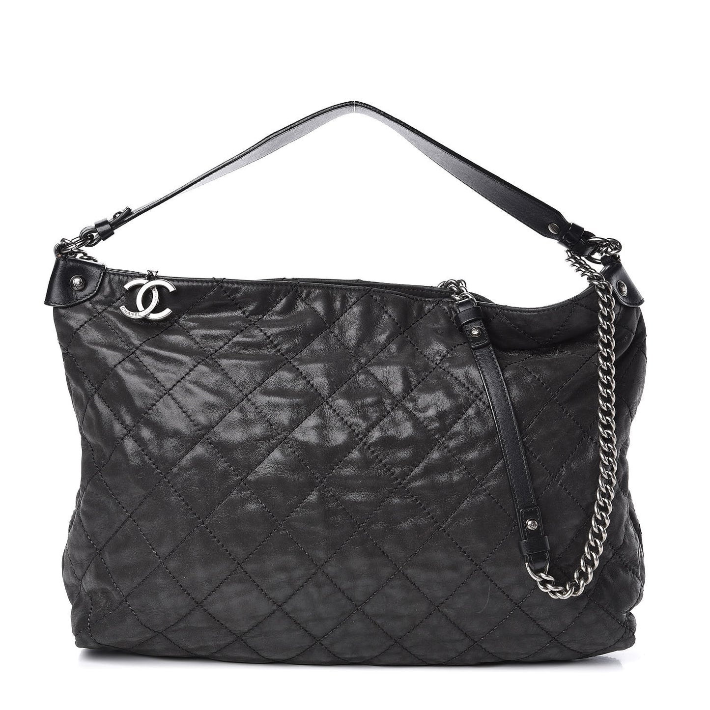 Iridescent Calfskin Coco Daily Hobo Black