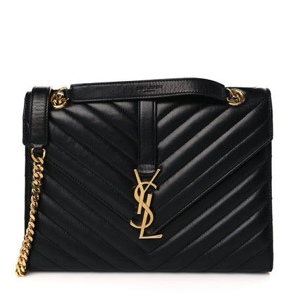 Saint Laurent Lambskin Matelasse Chevron Medium Monogram Satchel Black 1 of 8