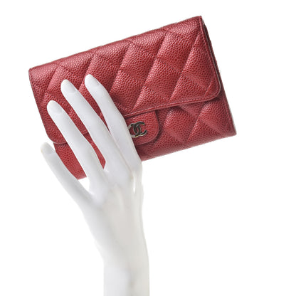 Chanel Pearly Caviar Quilted Medium Flap Wallet Red 2 of 9