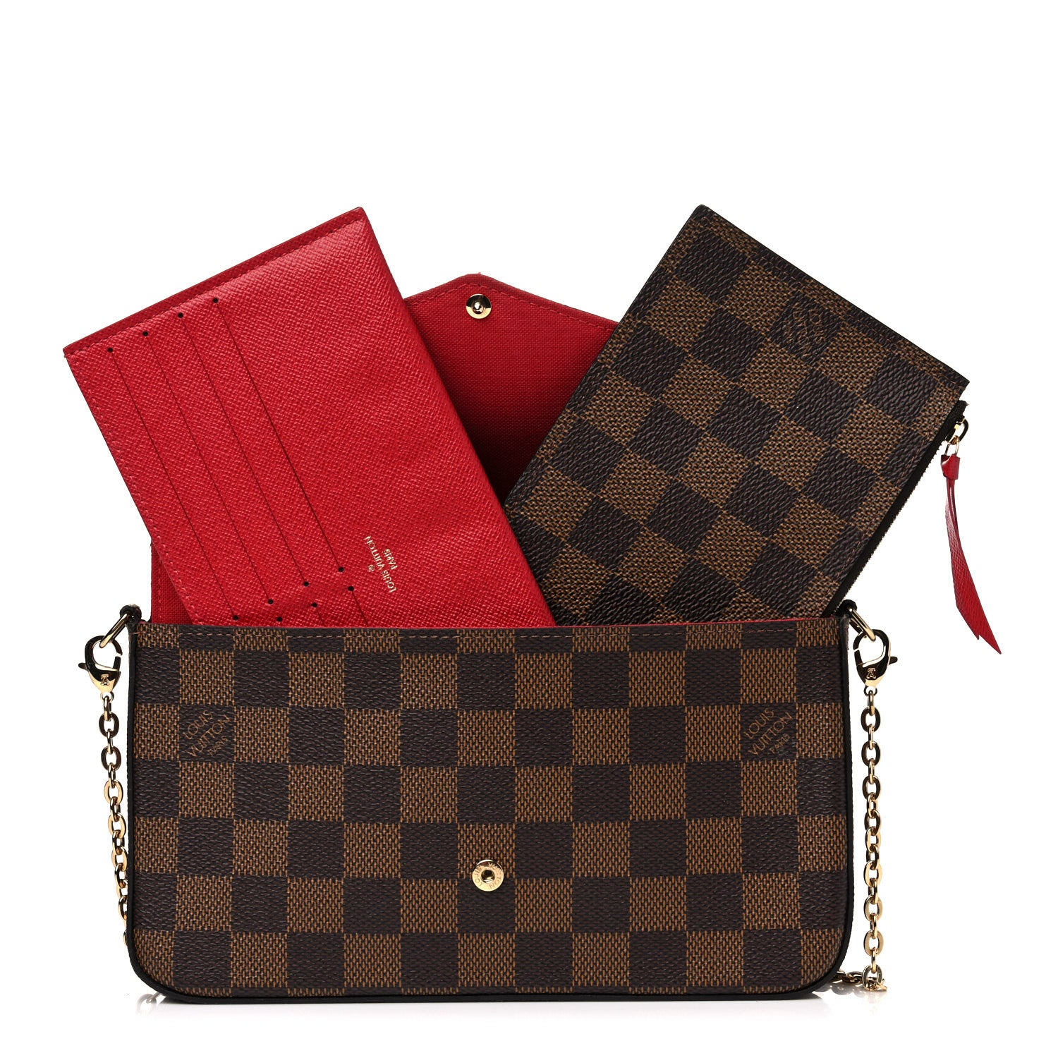 Louis Vuitton Damier Ebene Pochette Felicie Chain Wallet 4 of 10