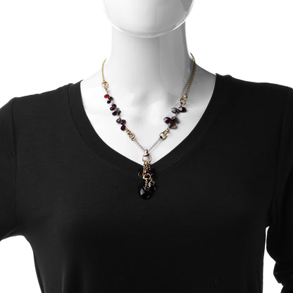 Gucci 18K Yellow Gold Garnet Smoky Quartz Horsebit Link Pendant Necklace 3 of 12