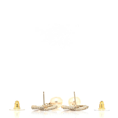 Chanel Crystal Timeless CC Pearl Drop Earrings Light Gold 3 of 4