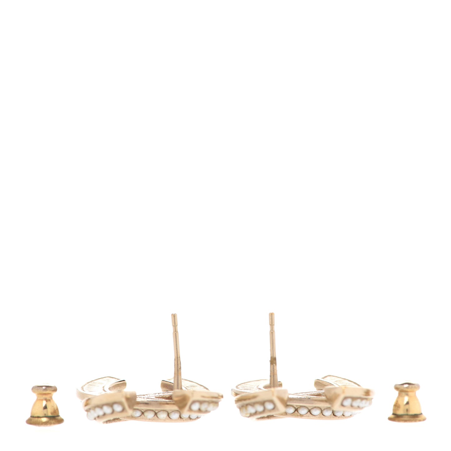 Crystal Pearl Chain Mania CC Earrings Gold