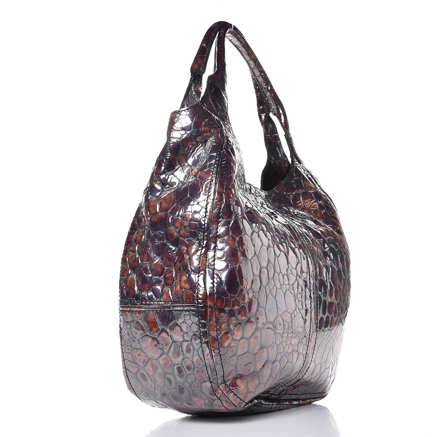 Alexander McQueen Metallic Patent Pebble Stamped Faithful Tote Brown 3 of 7
