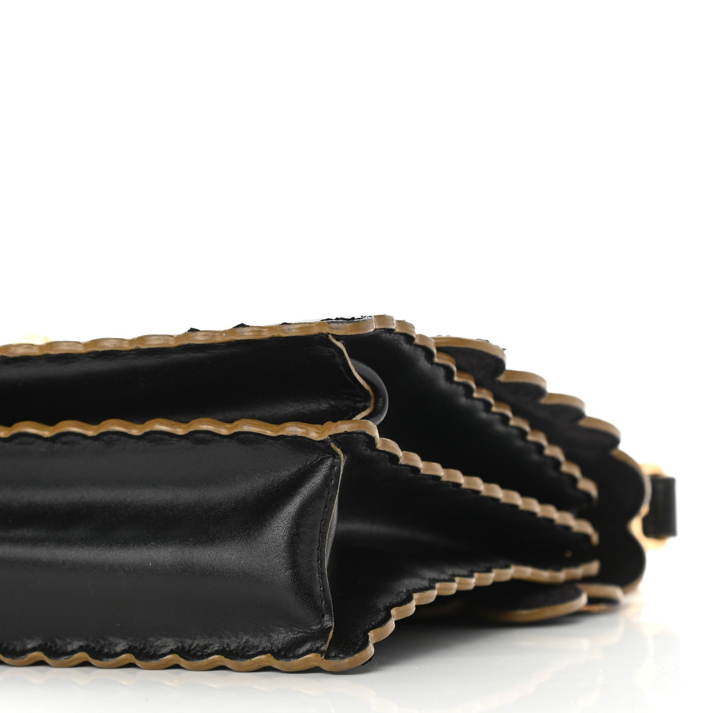 Vitello Liberty Scalloped Studded Kan I Shoulder Bag Black