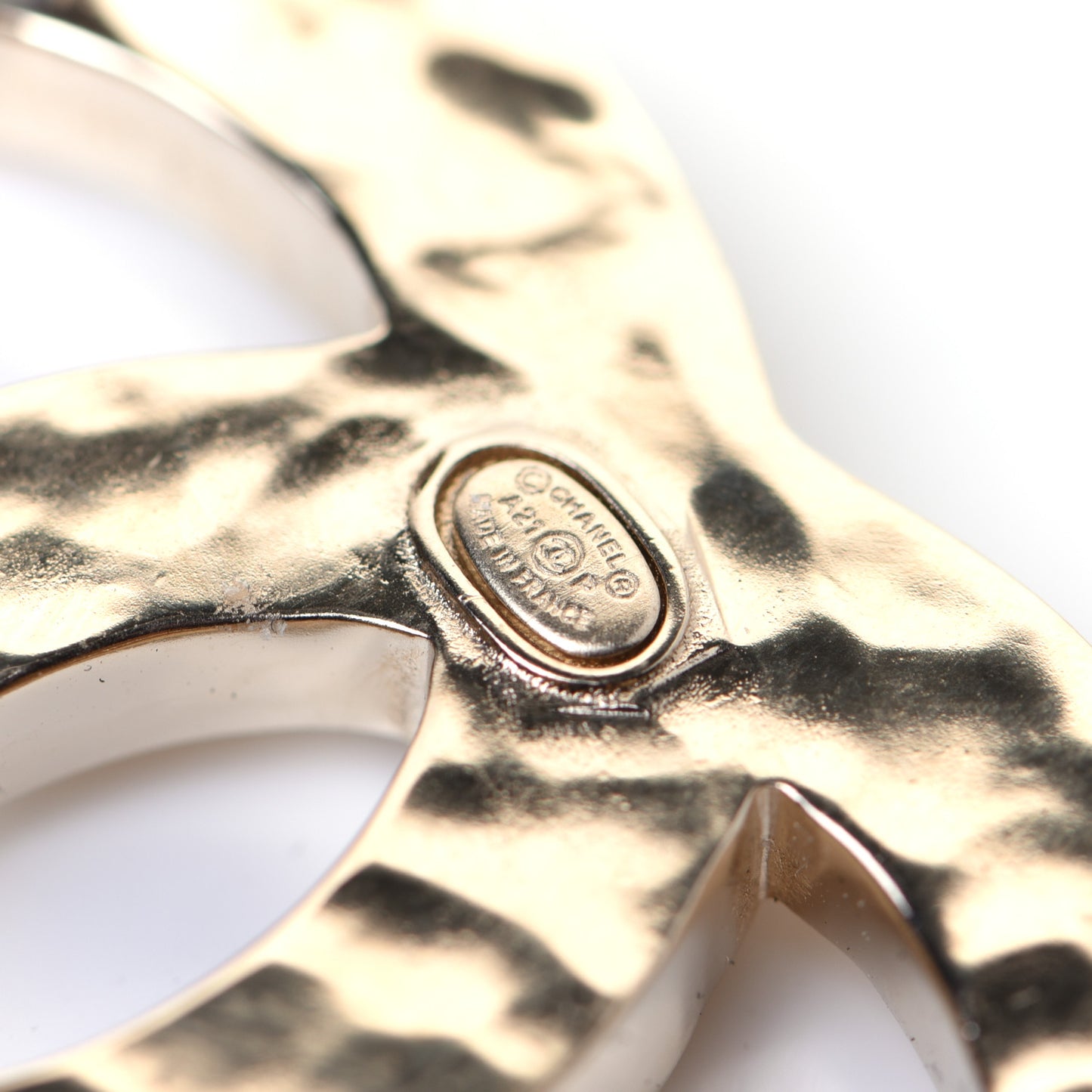 Crystal Metal CC Paris Button Brooch Gold