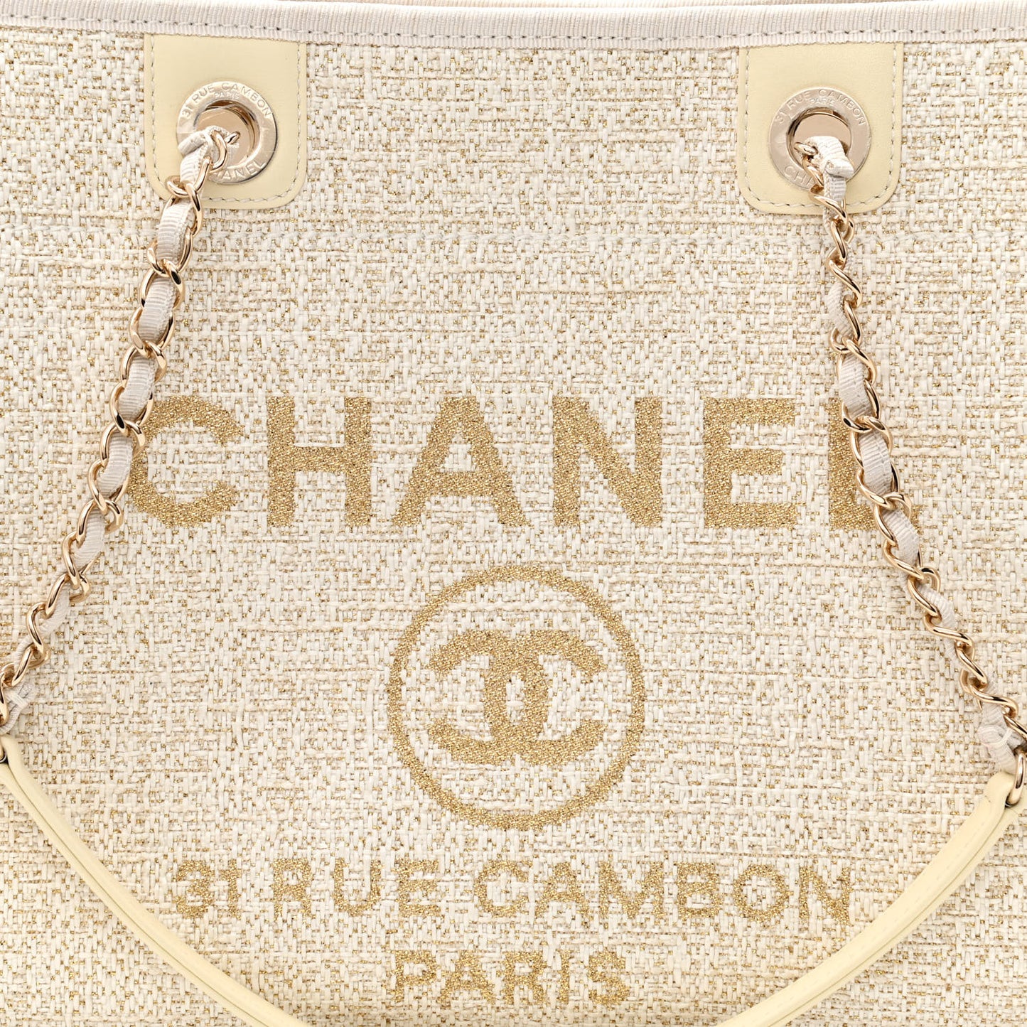 Lurex Boucle Small Deauville Tote Ivory